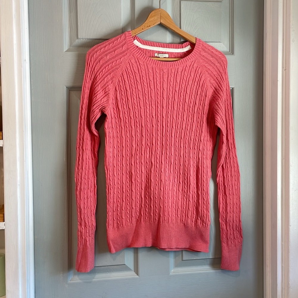 Sonoma Women's L Pink Cable Knit 100% Cotton Long Sleeve Crew Neck Sweater